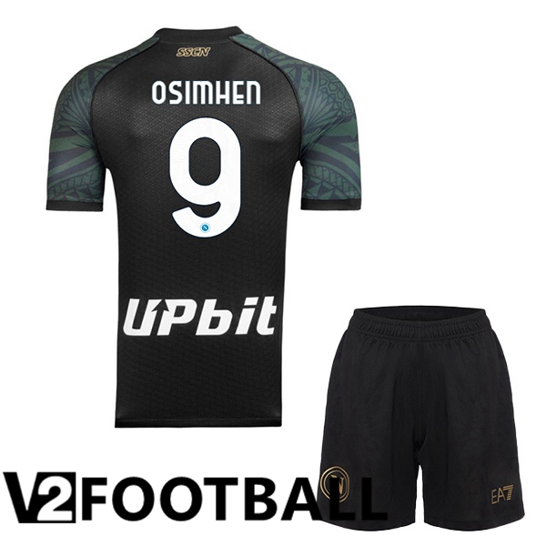 SSC Napoli (Victor Osimhen 9) Kids Football Shirt Third Black 2023/2024