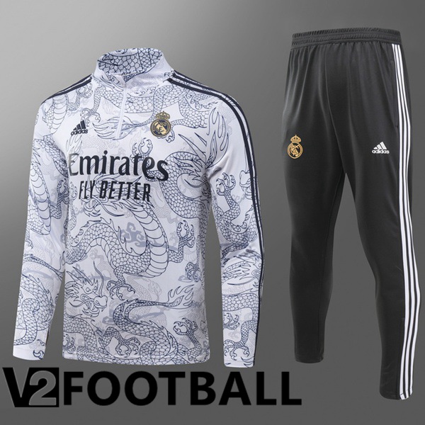 Real Madrid Kids Training Tracksuit Suit White 2023/2024