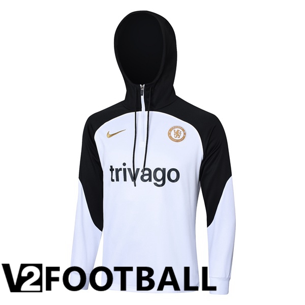 FC Chelsea Training Sweatshirt Hoodie White Black 2023/2024