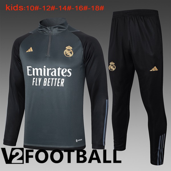 Real Madrid Training Tracksuit Suit Kids Grey 2024/2025