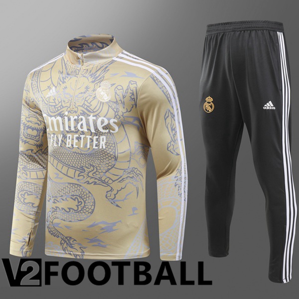 Real Madrid Training Tracksuit Suit Kids Yellow 2024/2025