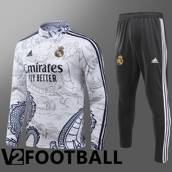 Real Madrid Training Tracksuit Suit Kids White 2024/2025