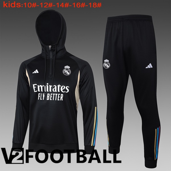 Real Madrid Training Tracksuit Hoodie Kids Black 2024/2025