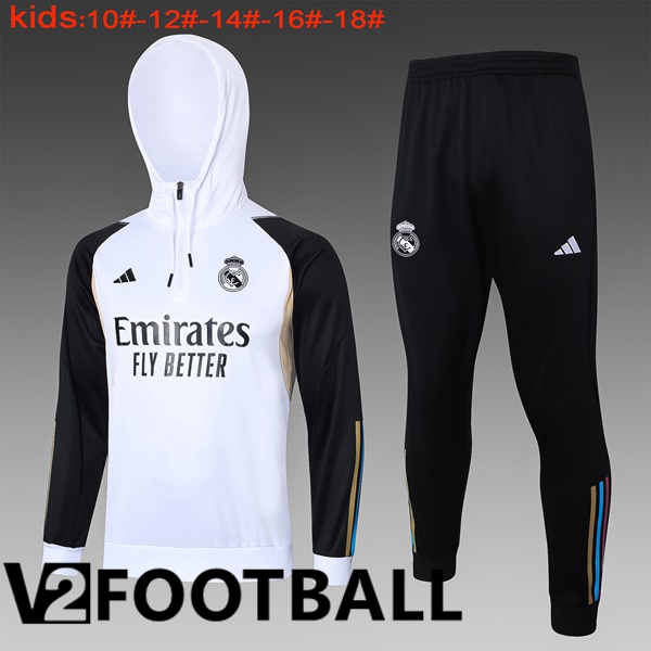 Real Madrid Training Tracksuit Hoodie Kids White 2024/2025