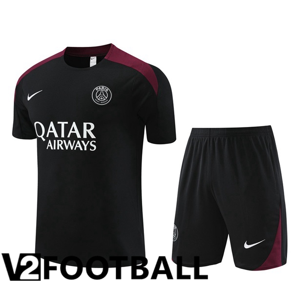 Paris PSG Training T Shirt + Shorts Black 2024/2025