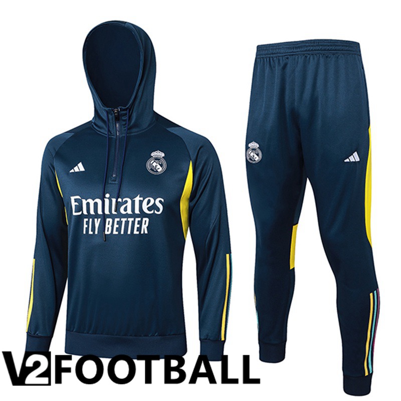 Real Madrid Training Tracksuit Hoodie Windbreaker Blue/Yellow 2023/2024