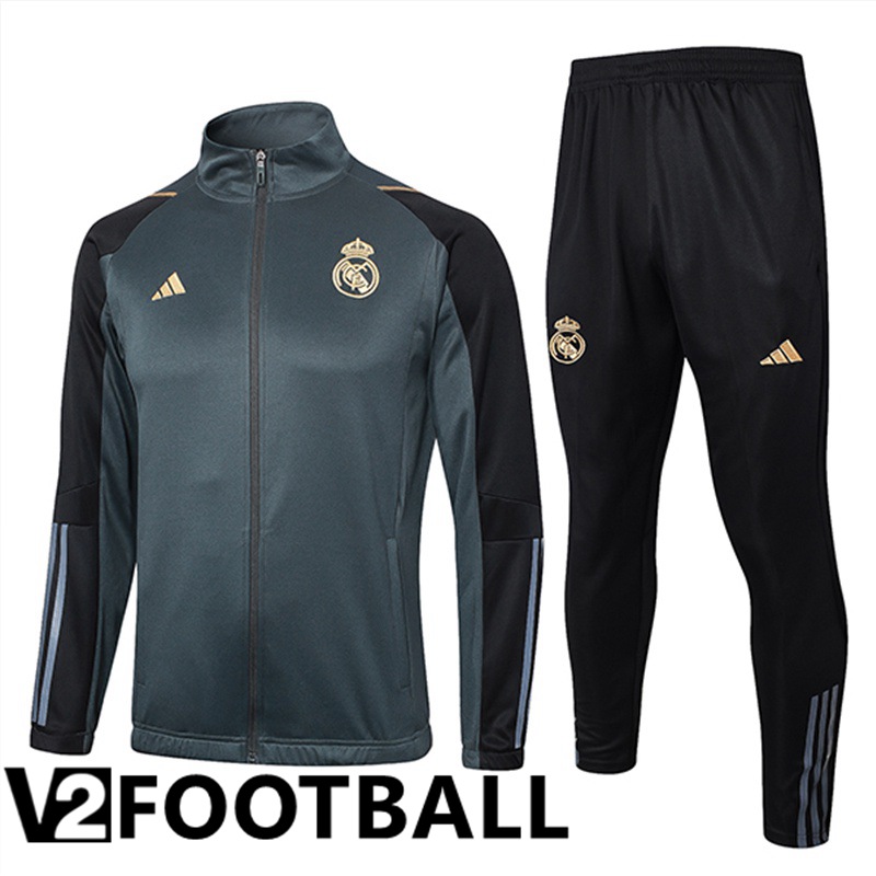 Real Madrid Training Jacket Suit Grey/Black 2024/2025