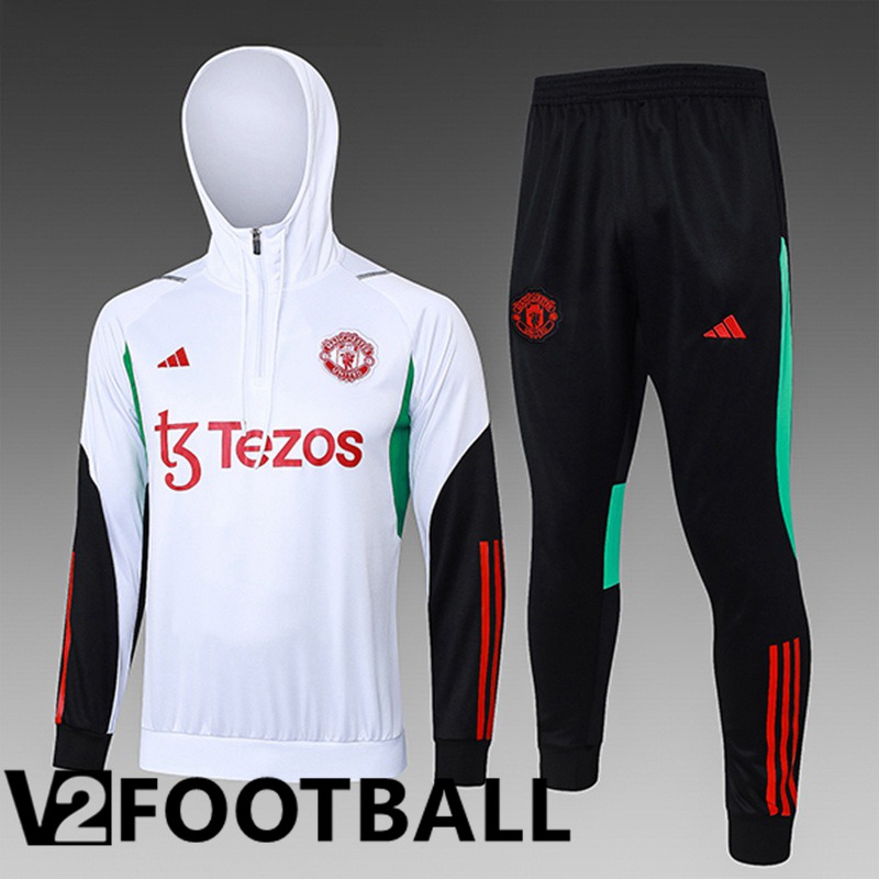 Manchester United Kids Training Tracksuit Hoodie White/Black/Red/Green 2023/2024