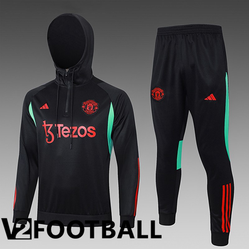 Manchester United Kids Training Tracksuit Hoodie Black/Red/Green 2023/2024