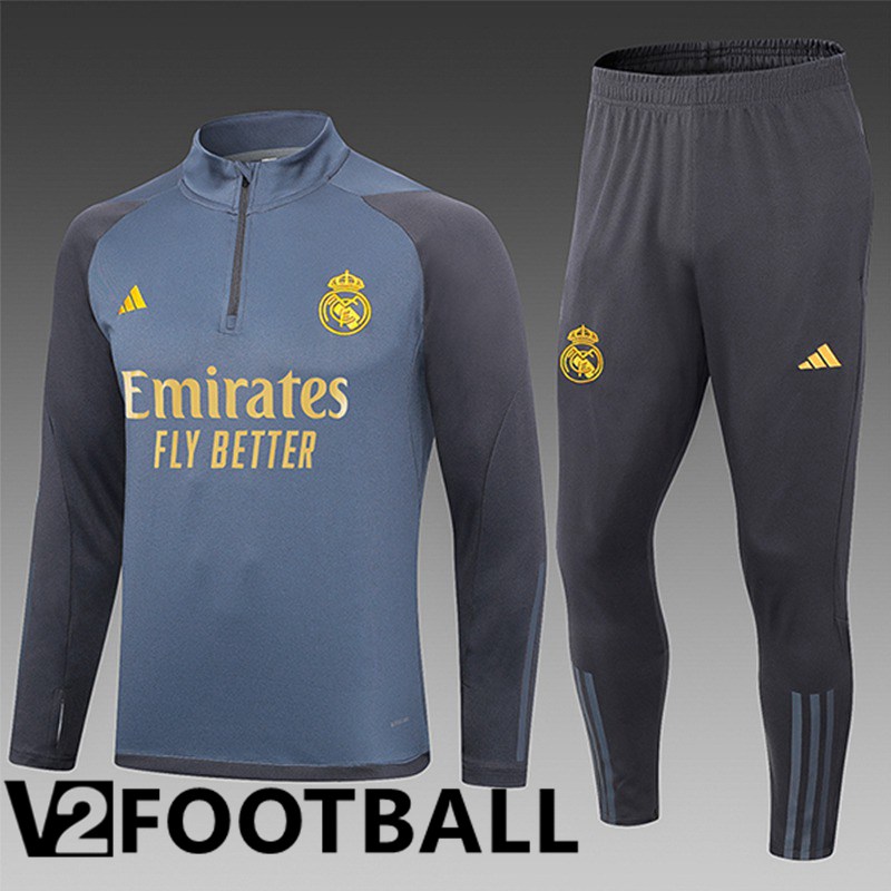 Real Madrid Kids Training Tracksuit Suit Grey 2023/2024