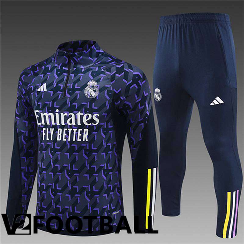 Real Madrid Kids Training Tracksuit Suit Purple/Black 2024/2025