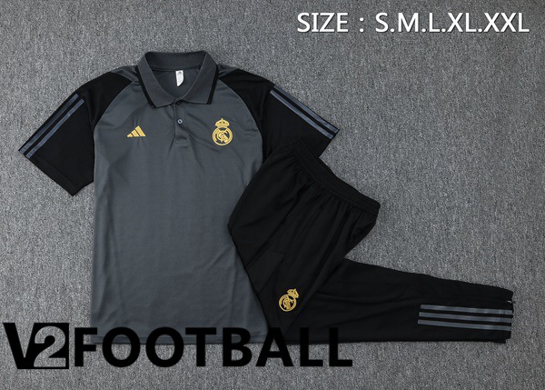 Real Madrid Soccer Polo + Pants Grey 2024/2025