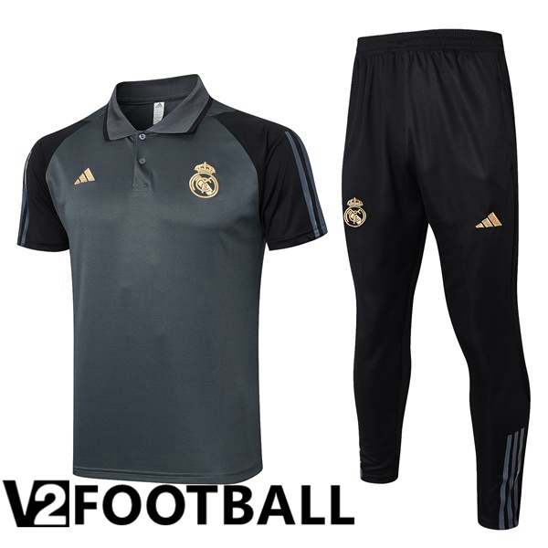 Real Madrid Soccer Polo + Pants Grey 2024/2025