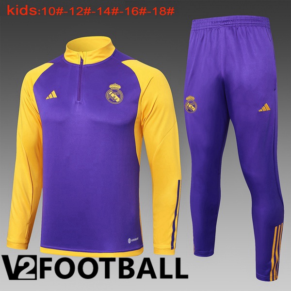 Real Madrid Kids Training Tracksuit Suit Purple Yellow 2024/2025