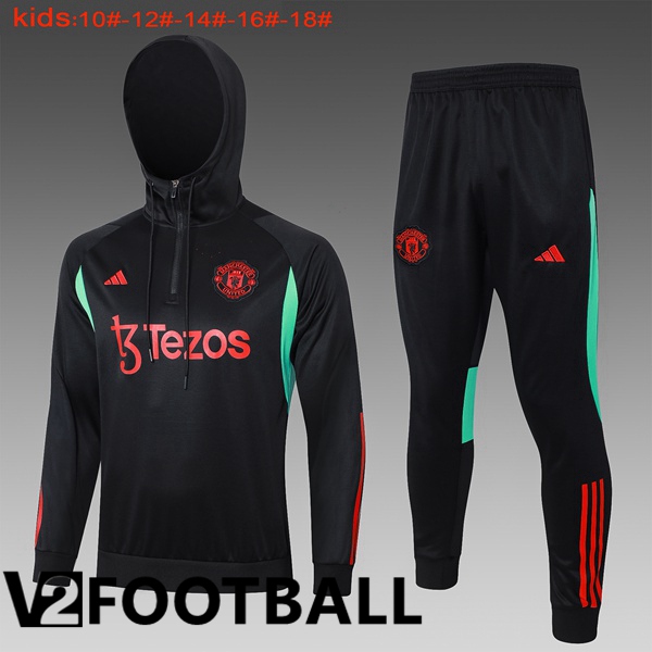 Manchester United Kids Training Tracksuit Hoodie Black 2024/2025