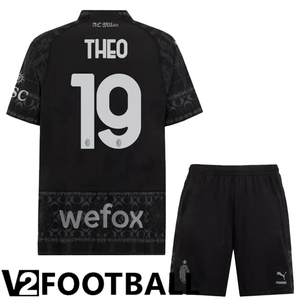 AC Milan (Theo 19) Kids Soccer Shirt Fourth Black 2023/2024
