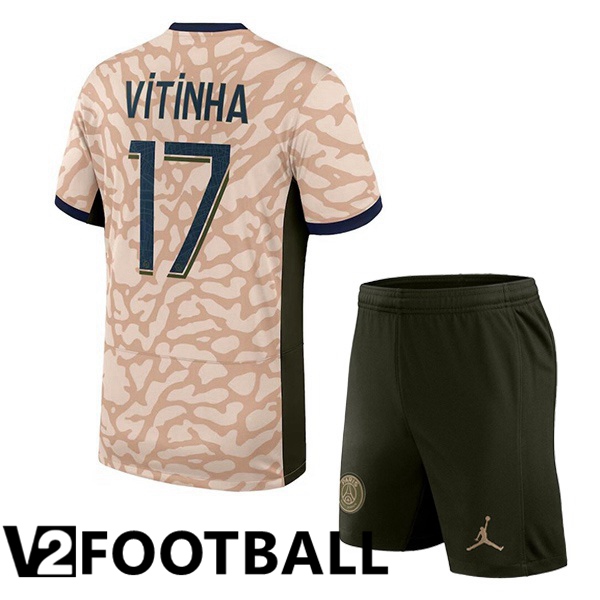 Paris PSG (Vitinha 17) Kids Soccer Shirt Fourth Pink 2023/2024