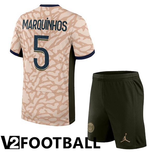Paris PSG (Marquinhos 5) Kids Soccer Shirt Fourth Pink 2023/2024