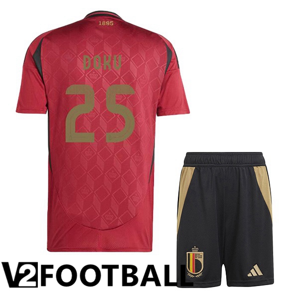 Belgium (DOKU 25) Kids Home Soccer Shirt Red 2024/2025
