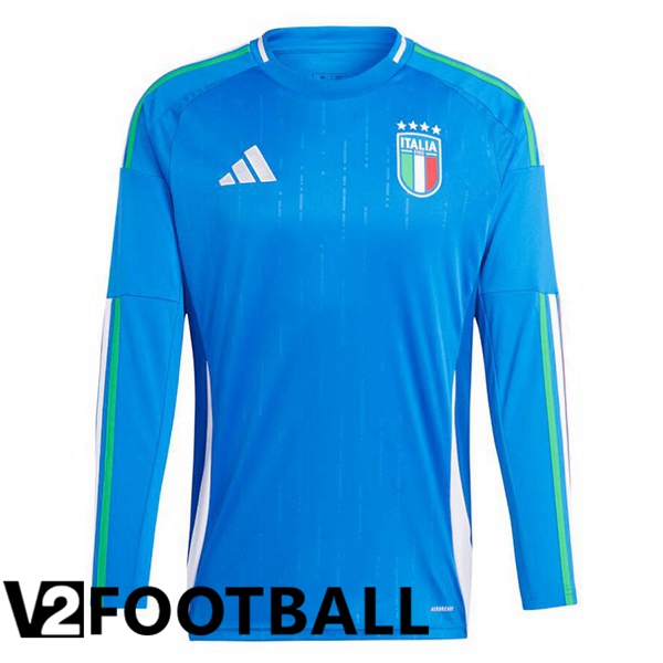 Italy Home Soccer Shirt Long sleeve Blue UEFA Euro 2024