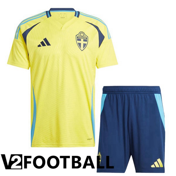 Sweden Kids Home Soccer Shirt Yellow UEFA Euro 2024