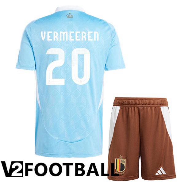 Belgium (VERMEEREN 20) Kids Away Soccer Shirt Blue UEFA Euro 2024