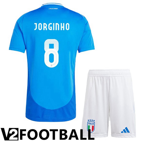 Italy (JORGINHO 8) Kids Home Soccer Shirt Blue UEFA Euro 2024