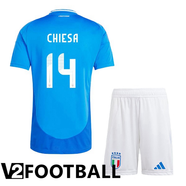 Italy (CHIESA 14) Kids Home Soccer Shirt Blue UEFA Euro 2024