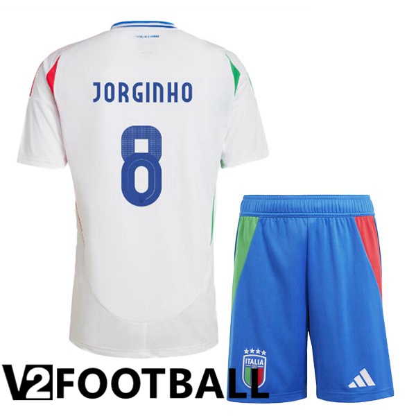 Italy (JORGINHO 8) Kids Away Soccer Shirt White UEFA Euro 2024