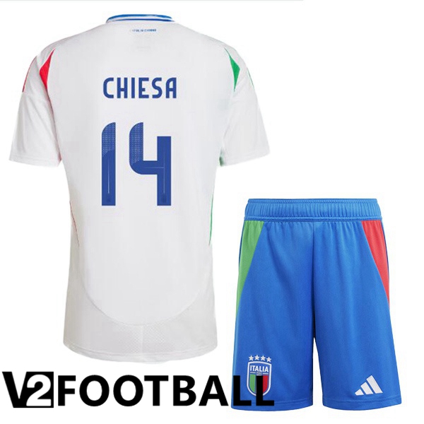 Italy (CHIESA 14) Kids Away Soccer Shirt White UEFA Euro 2024