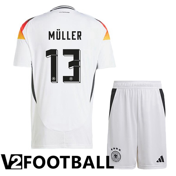 Germany (MÜLLER 13) Kids Home Soccer Shirt White UEFA Euro 2024