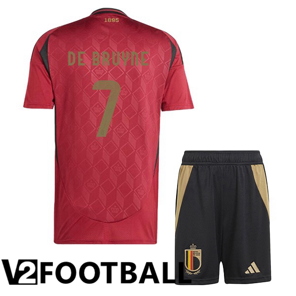 Belgium (DE BRUYNE 7) Kids Home Soccer Shirt Red UEFA Euro 2024