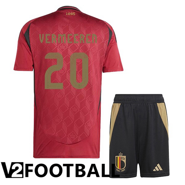 Belgium (VERMEEREN 20) Kids Home Soccer Shirt Red UEFA Euro 2024