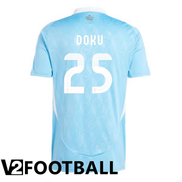 Belgium (DOKU 25) Away Soccer Shirt Blue UEFA Euro 2024