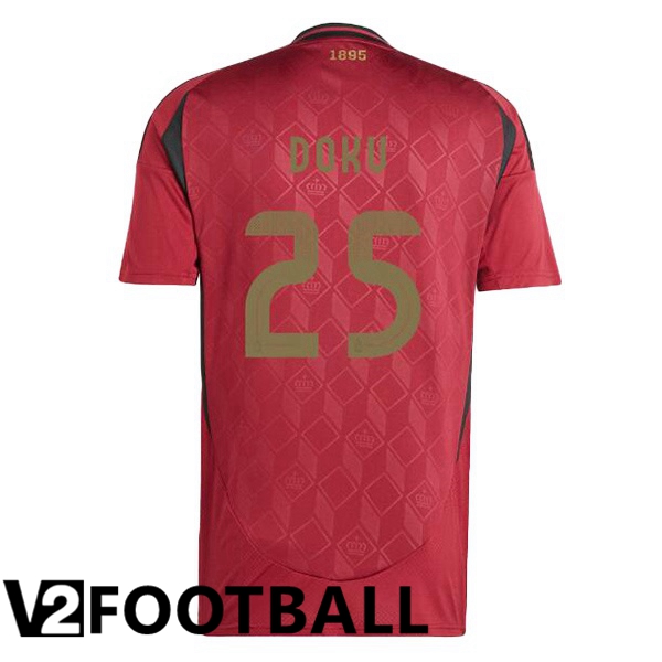 Belgium (DOKU 25) Home Soccer Shirt Red UEFA Euro 2024