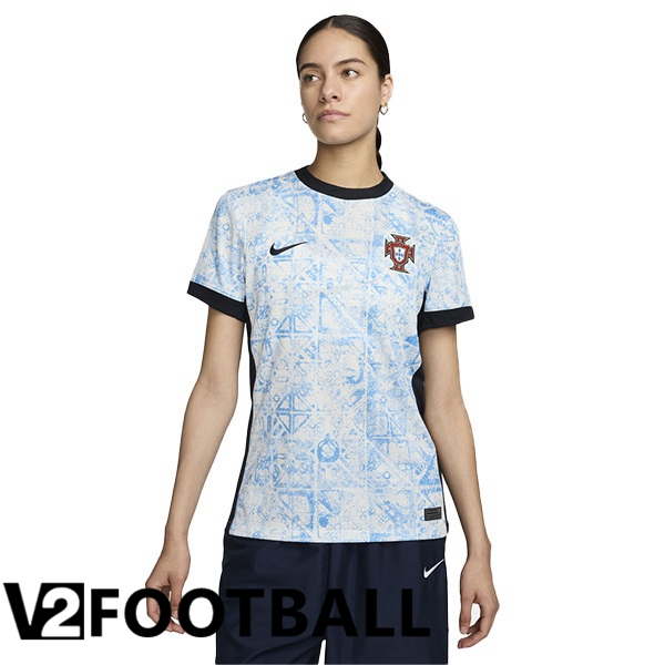 Portugal Womens Away Soccer Shirt Blue White 2024/2025