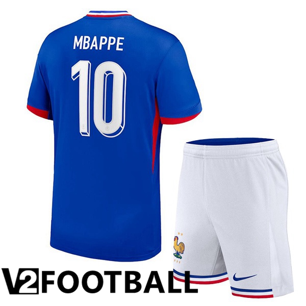 France (MBAPPE 10) Kids Home Soccer Shirt Blue 2024/2025