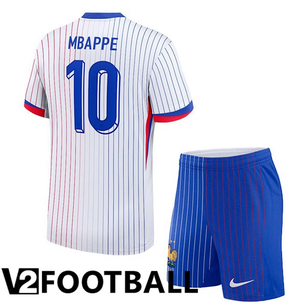 France (MBAPPE 10) Kids Away Soccer Shirt White 2024/2025