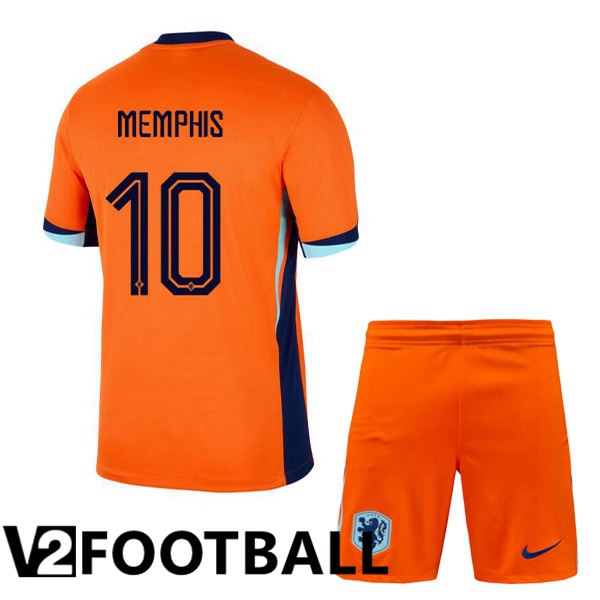 Netherlands (MEMPHIS 10) Kids Home Soccer Shirt Orange 2024/2025