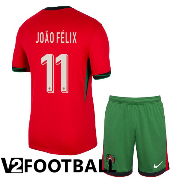 Portugal (JOÃO FÉLIX 11) Kids Home Soccer Shirt Red 2024/2025