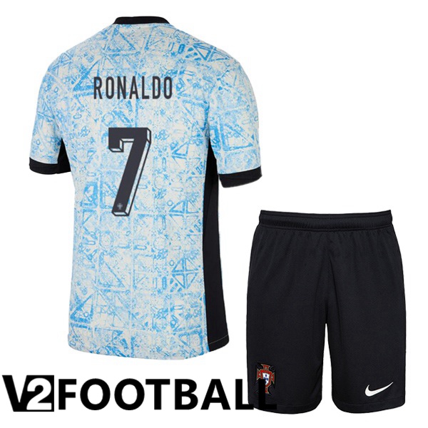 Portugal (RONALDO 7) Kids Away Soccer Shirt Blue White 2024/2025