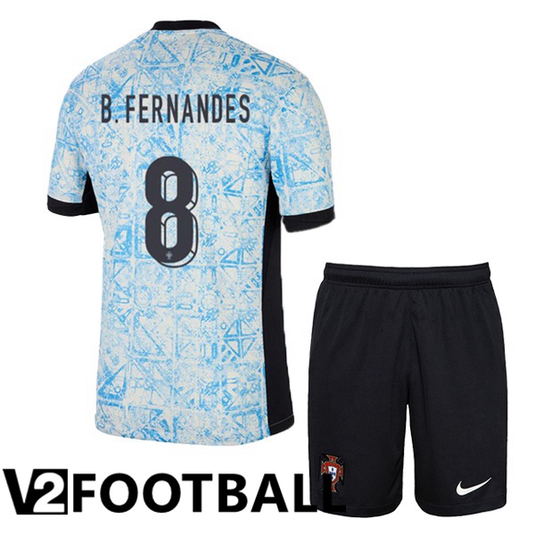 Portugal (B. FERNANDES 8) Kids Away Soccer Shirt Blue White 2024/2025