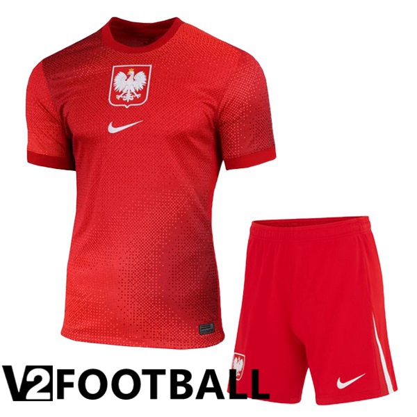 Poland Kids Away Soccer Shirt Red UEFA Euro 2024