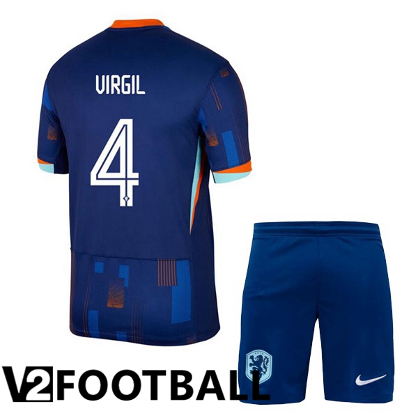 Netherlands (VIRGIL 4) Kids Away Soccer Shirt Royal Blue UEFA Euro 2024