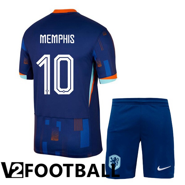 Netherlands (MEMPHIS 10) Kids Away Soccer Shirt Royal Blue UEFA Euro 2024