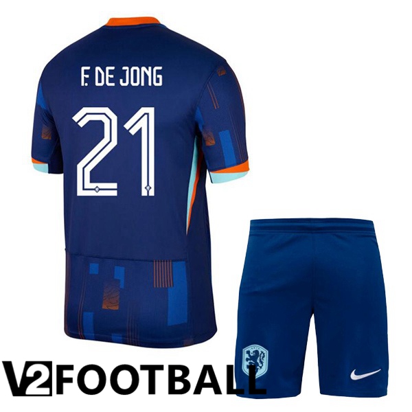 Netherlands (F. DE JONG 21) Kids Away Soccer Shirt Royal Blue UEFA Euro 2024
