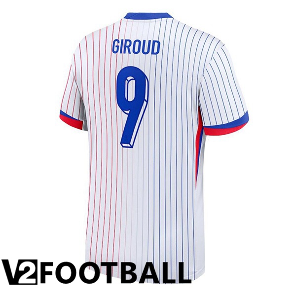 France (Giroud 9) Away Soccer Shirt White UEFA Euro 2024