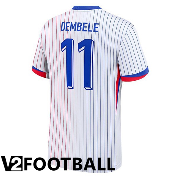 France (DEMBELE 11) Away Soccer Shirt White UEFA Euro 2024