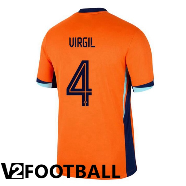 Netherlands (VIRGIL 4) Home Soccer Shirt Orange UEFA Euro 2024