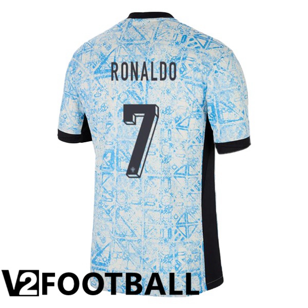 Portugal (RONALDO 7) Away Soccer Shirt Blue White UEFA Euro 2024